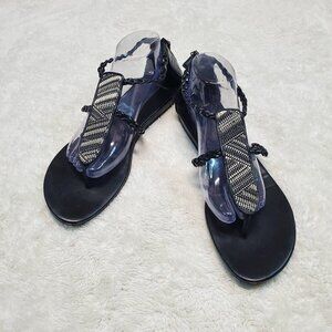 Cole Haan‎ Abbe Black Braided Beaded Strap Back Zipper Flat Sandals Women 11 B